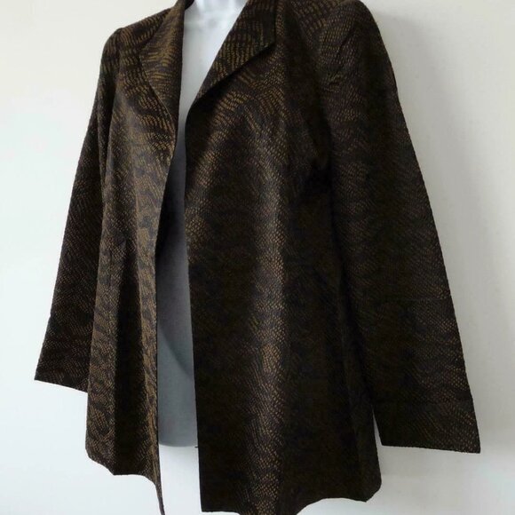NWT EILEEN FISHER Black Silk Blend Jacquard Stand Collar Open Jacket Size Small - Picture 2 of 7